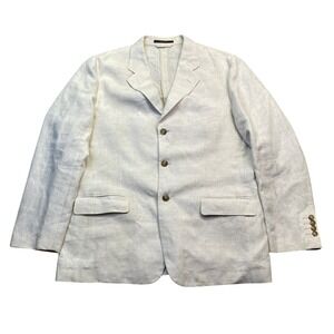 Tasso Elba Mens Linen Blazer Jacket Beige 3 Button Unlined Sport Coat Size L